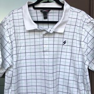 bubbagolf White with Green/Black Check Polo L